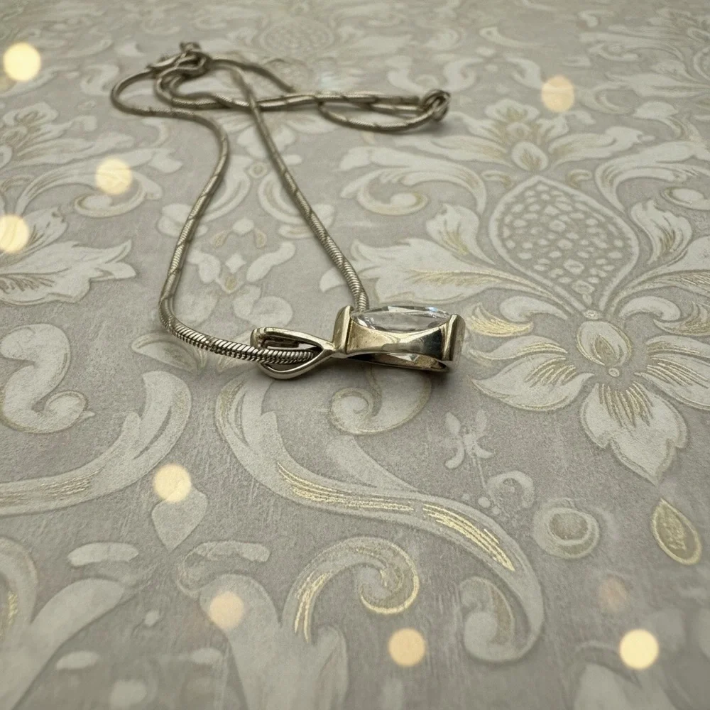 Vintage Sterling Stamped Silver Necklace with cz diamond Teardrop Pendant 3.4 ct - Picture 8 of 8